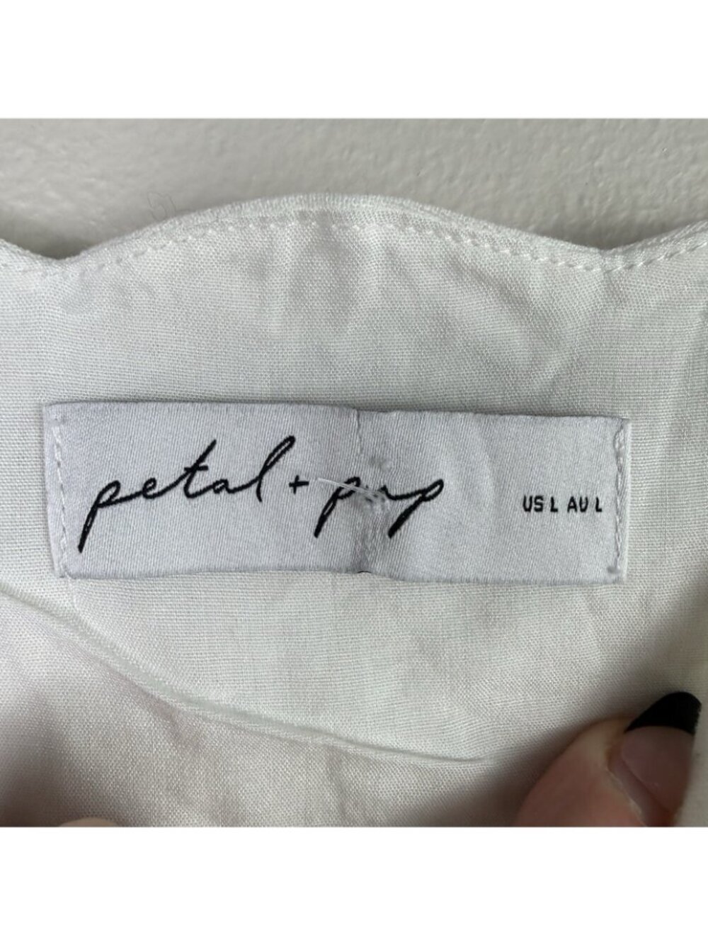 Petal And Pup White Linen Crop Top Tank Square Neck Scalloped Hem Size L - Picture 5 of 7
